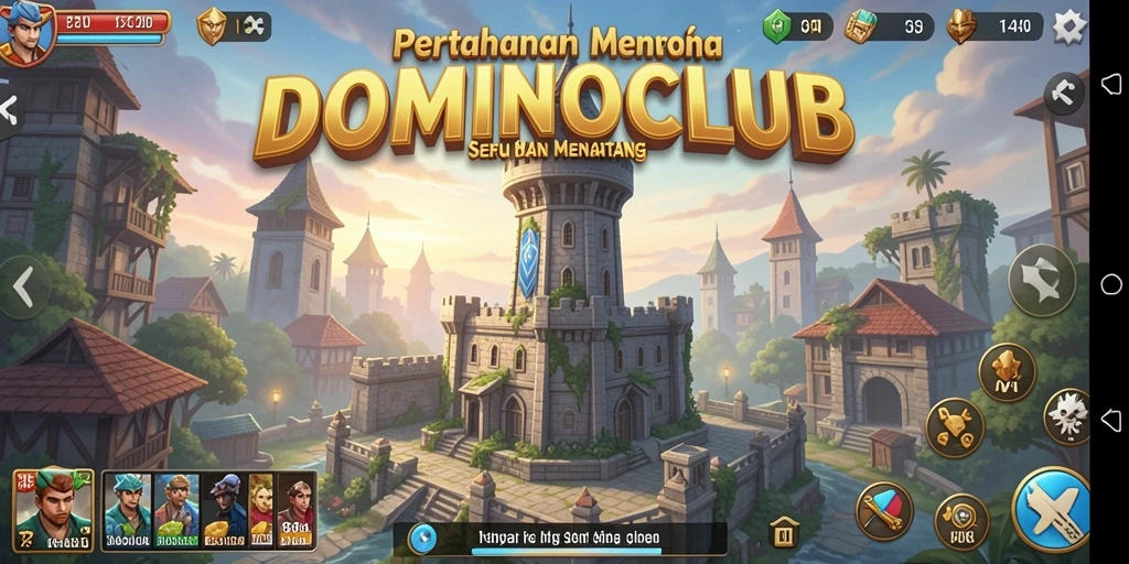 Screenshot gameplay DOMINOCLUB menunjukkan pertahanan menara yang mendebarkan.