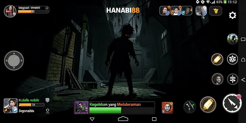 Screenshot gameplay HANABI88 yang menggambarkan suasana mencekam.