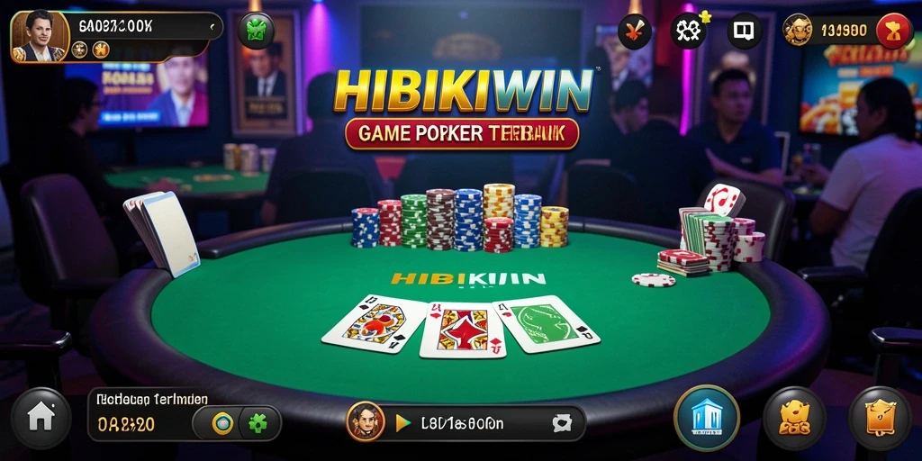 Screenshot HIBIKIWIN menampilkan aksi seru dalam permainan Poker.