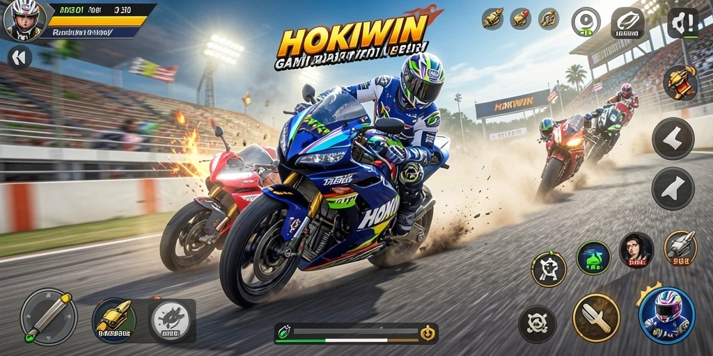 Tampilan gameplay HOKIWIN yang mendebarkan di lintasan balap.