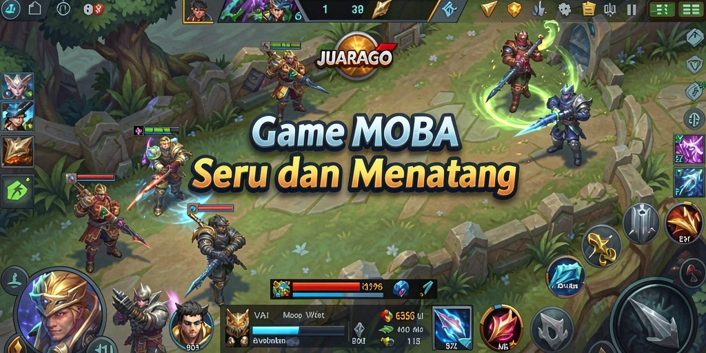 Screenshot menampilkan aksi seru gameplay JUARAGO di arena MOBA.