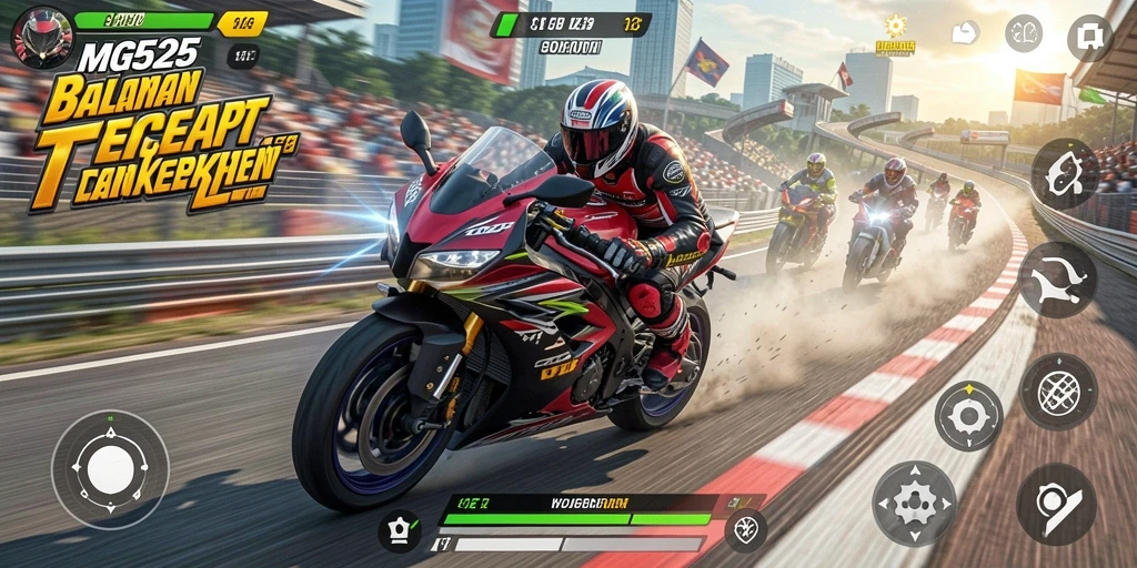 Screenshot menampilkan gameplay seru MG525 dalam balapan motor.
