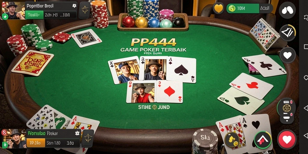 Screenshot gameplay PP444 menunjukkan aksi intens dalam permainan Poker.