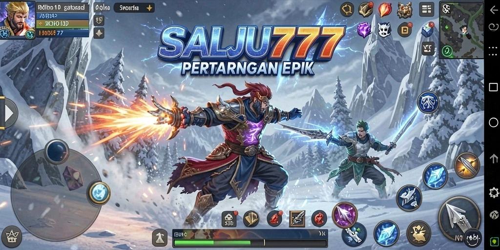 Tampilan gameplay SALJU777 yang penuh aksi di arena salju.